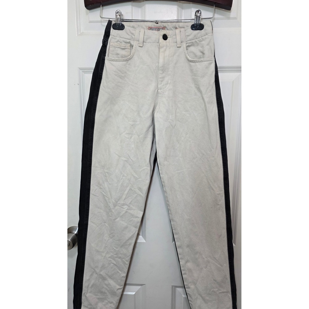 VTG Guess Jeans 1981 High Waisted 90s Womens 25 White Black Colorblock Tapered
